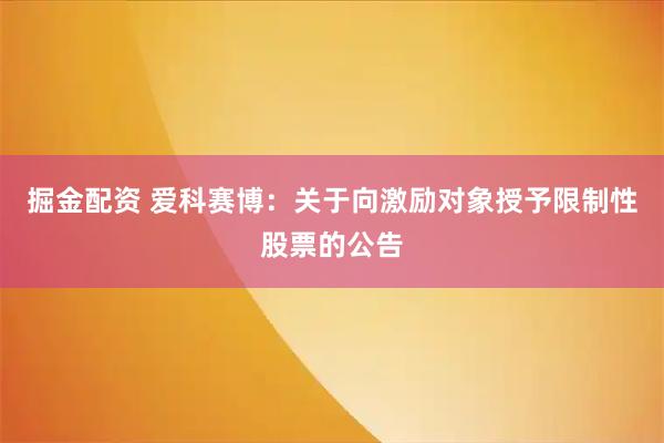 掘金配资 爱科赛博：关于向激励对象授予限制性股票的公告